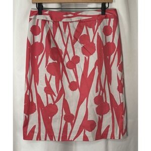 Boden Cotton Sateen Pencil Skirt Dandelion Print Pink Salmon Light Gray Sz